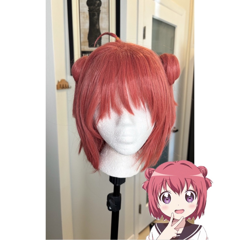 Yuru Yuri Akari Akaza Prestyled Red Cosplay Anime Wig With Bangs Buns
